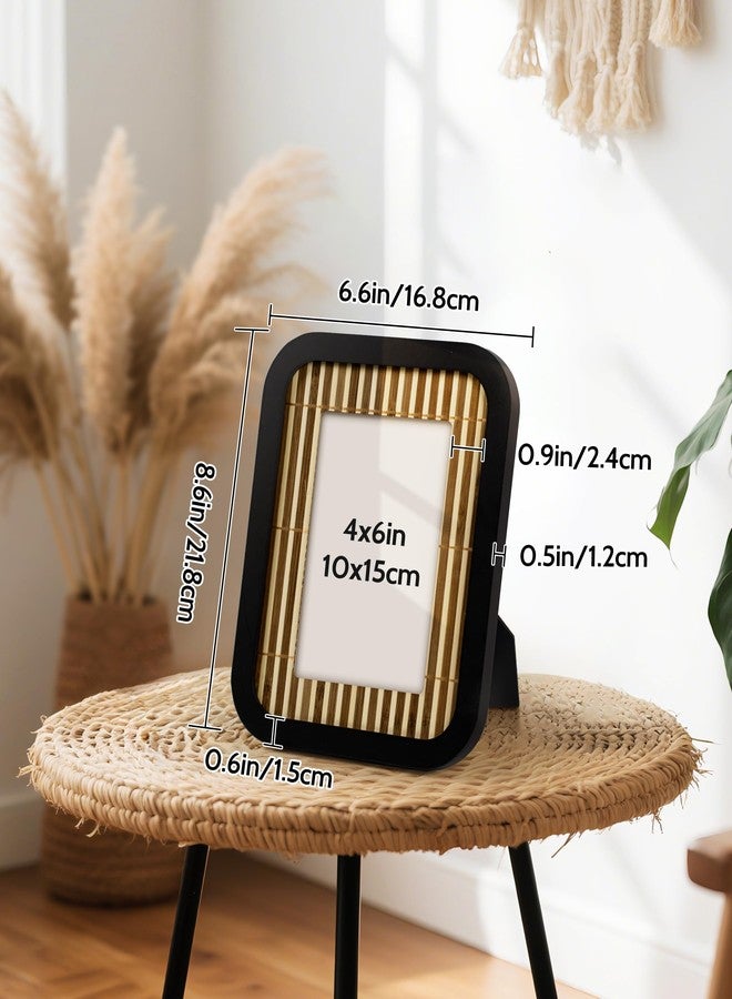 SUMGAR Boho 4x6 Picture Frame Black Natural Wood 4 x 6 Picture Frames Bamboo Woven Rustic Photo Frame Painting Living Room Wall Decor Gift for Family Grandma Mom Tabletop Wall Hanging - Image 3